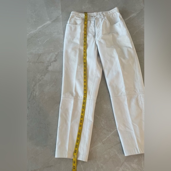 Anne Klein Women LEATHER Jean Pant Creamy White Color Size Medium Zipper Front - Picture 3 of 8